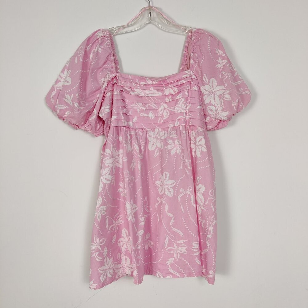 NEW Jessica Simpson Women's Blouse Size XL Cotton Pink White Floral Pleated Airy